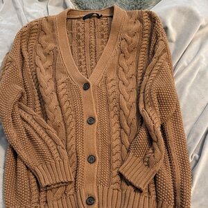 Jenni Kayne Cotton Coccon Cable Knit Cardigan - Tan